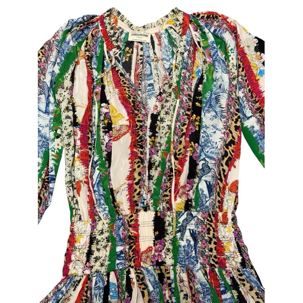 Zadig & Voltaire Rocade Mixed Print Silk Mini Dress Boho XS Rare Multicolor - Picture 8 of 12